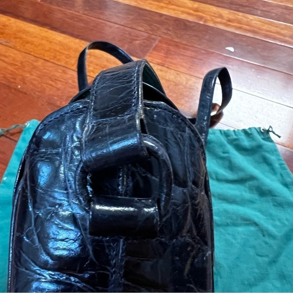 Granello 80s vintage navy leather shoulder crocodile bag excellent condition - Picture 7 of 14